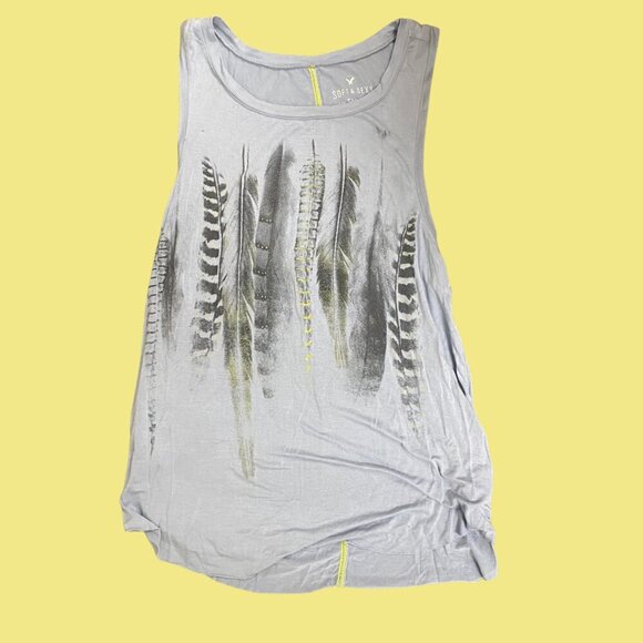 American Eagle "Soft & Sexy" Feather Graphic Tank Top | Gray | Size M - Picture 2 of 7